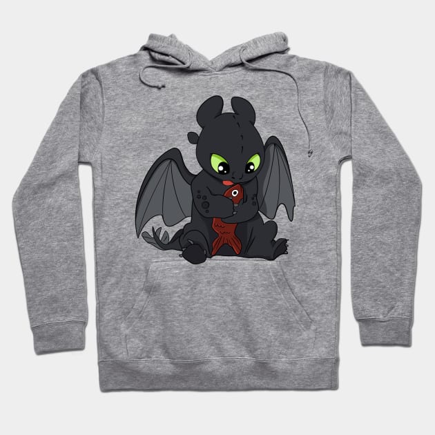 Toothless with fish, How to train your dragon character, Httyd night fury Hoodie by PrimeStore